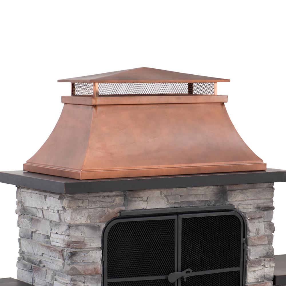 Outdoor Patio Wood Burning Fireplace with Steel Chimney, Mesh Spark Screen Doors