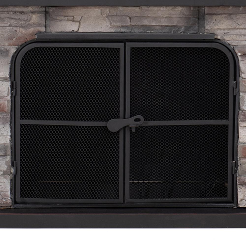Outdoor Patio Wood Burning Fireplace with Steel Chimney, Mesh Spark Screen Doors