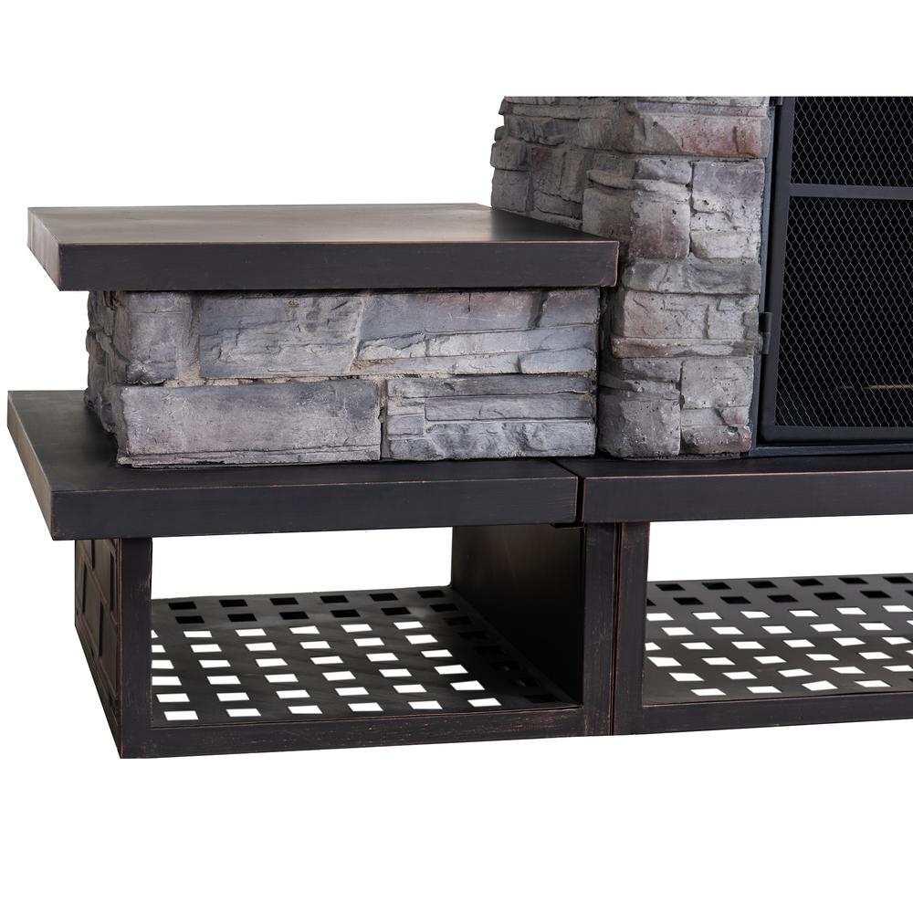 Outdoor Patio Wood Burning Fireplace with Steel Chimney, Mesh Spark Screen Doors