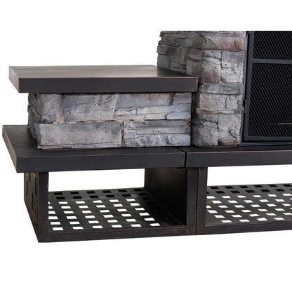 Outdoor Patio Wood Burning Fireplace with Steel Chimney, Mesh Spark Screen Doors