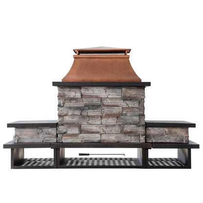 Outdoor Patio Wood Burning Fireplace with Steel Chimney, Mesh Spark Screen Doors