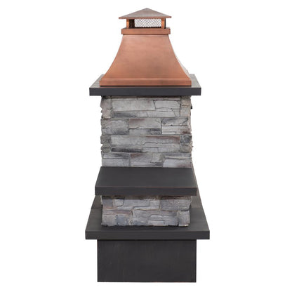 Outdoor Patio Wood Burning Fireplace with Steel Chimney, Mesh Spark Screen Doors