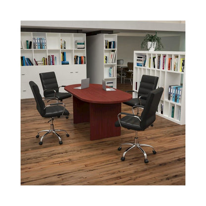 5 Piece Cherry Oval Conference Table Set with 4 Black and Chrome LeatherSoft Executive Chairs