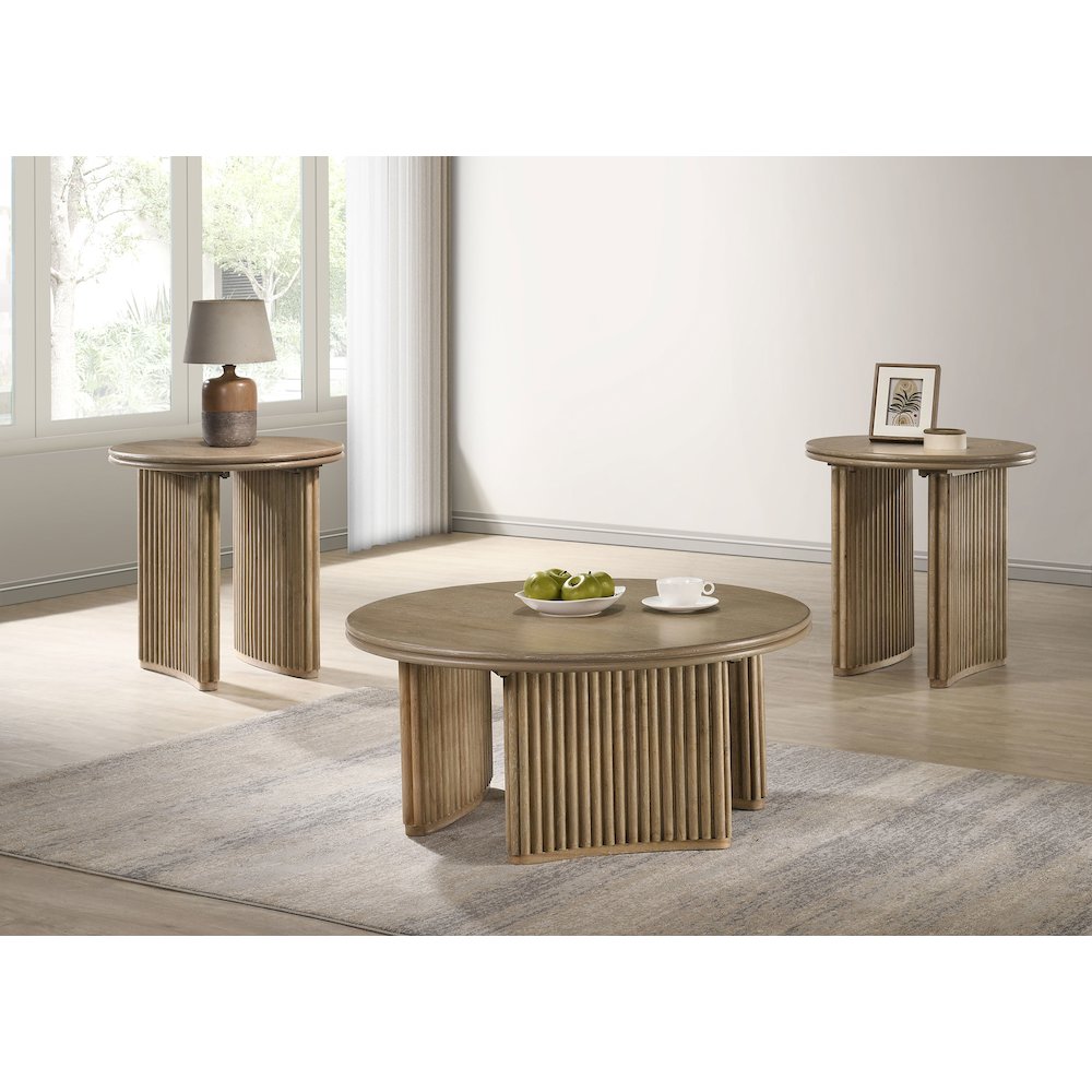 Adina 3-piece Round Coffee Table Set Distressed Light Brown