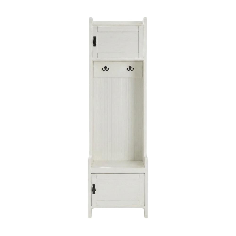 White Narrow Hall Tree, MDF Birch Veneer, Coat Hooks, Tall Entryway
