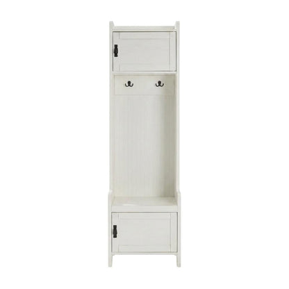 White Narrow Hall Tree, MDF Birch Veneer, Coat Hooks, Tall Entryway
