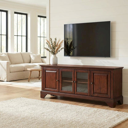 Mahogany TV Stand with Anti-Tip Mechanism and Low Profile Design
