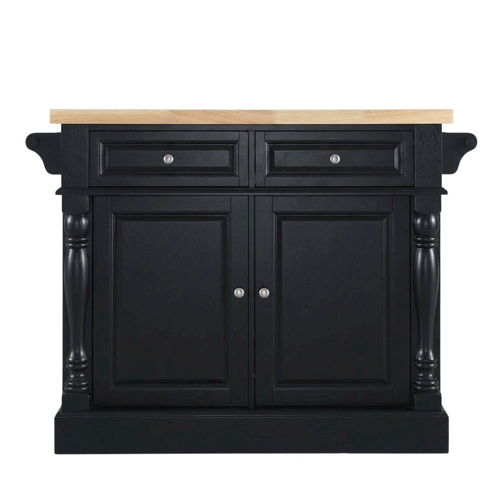 Black Kitchen Island with Upholstered Saddle Stools and Anti-Tip Safety