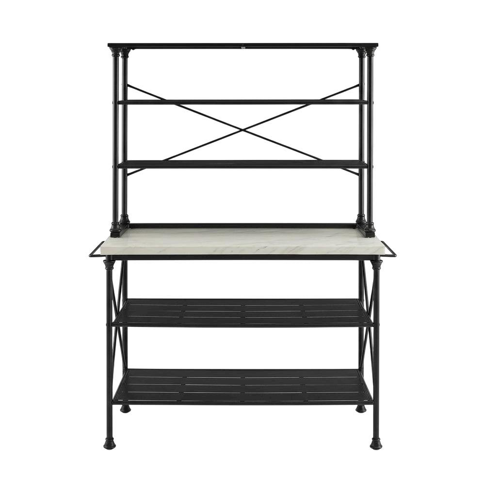 Matte Black Kitchen Island and Hutch Set with Anti-Tip Safety Features