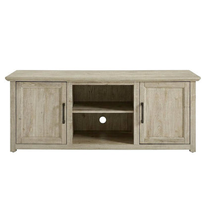 Corner TV stand for 65+ inch TVs in classic wood finish with ample storage space