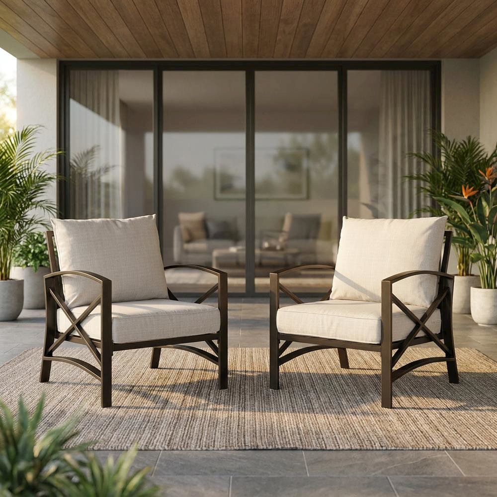Oatmeal Outdoor Chair Set with Bronze Finish – 2 Weather-Resistant Seats