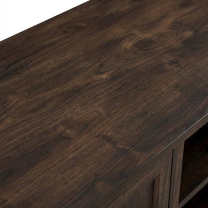 Corner TV Stand for 65+ Inch TVs in Black Wood Finish with Storage
