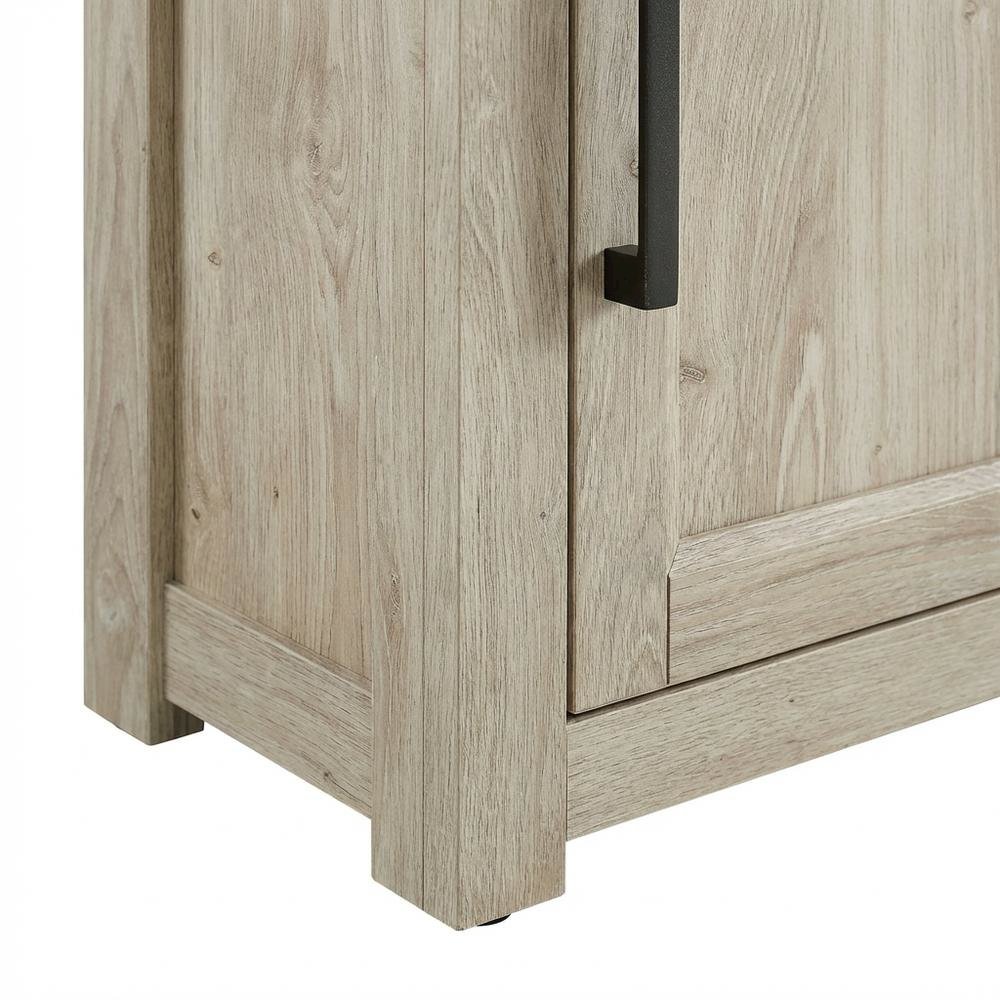 Corner TV stand for 65+ inch TVs in classic wood finish with ample storage space