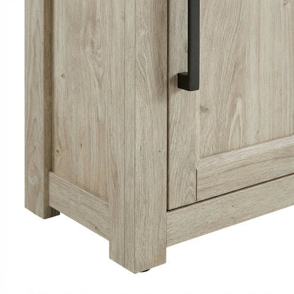 Corner TV stand for 65+ inch TVs in classic wood finish with ample storage space