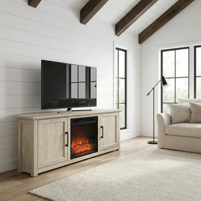 Black Corner Fireplace TV Stand for 65+ Inch Flat Screens with Ample Storage