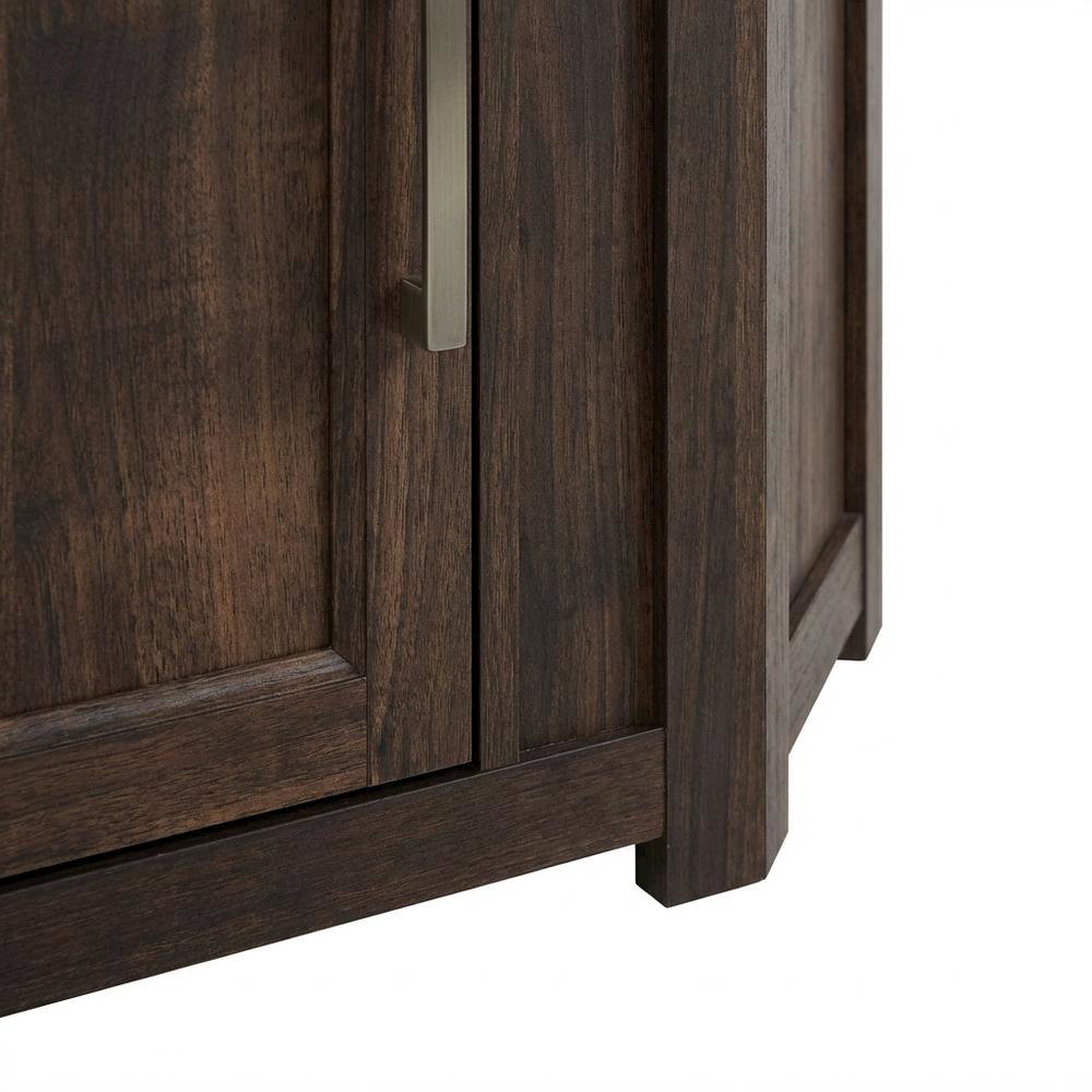 Corner TV Stand for 65+ Inch TVs in Black Wood Finish with Storage