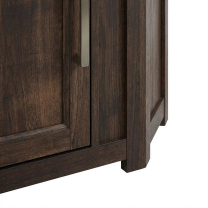 Corner TV Stand for 65+ Inch TVs in Black Wood Finish with Storage