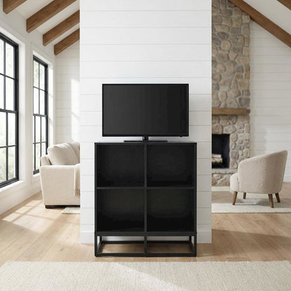 Dark Wood Finish 4-Cube Record Player Stand with Vinyl Storage