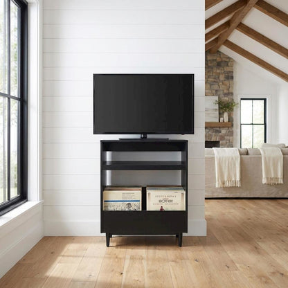 Wooden Record Player Stand with Vinyl Storage and Cable Management