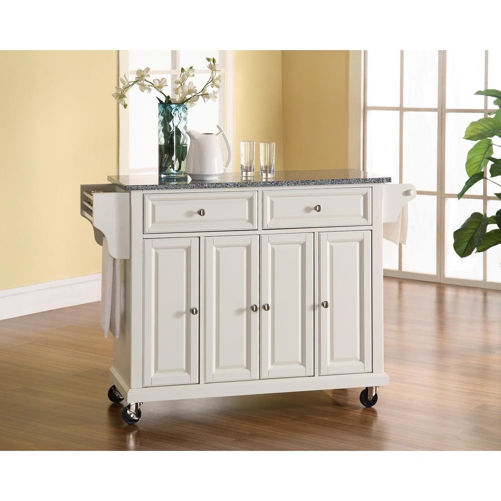 White and Gray Kitchen Cart with Granite Top and Storage Space