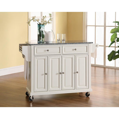 White and Gray Kitchen Cart with Granite Top and Storage Space