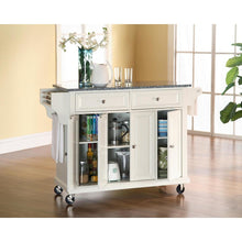 White and Gray Kitchen Cart with Granite Top and Storage Space