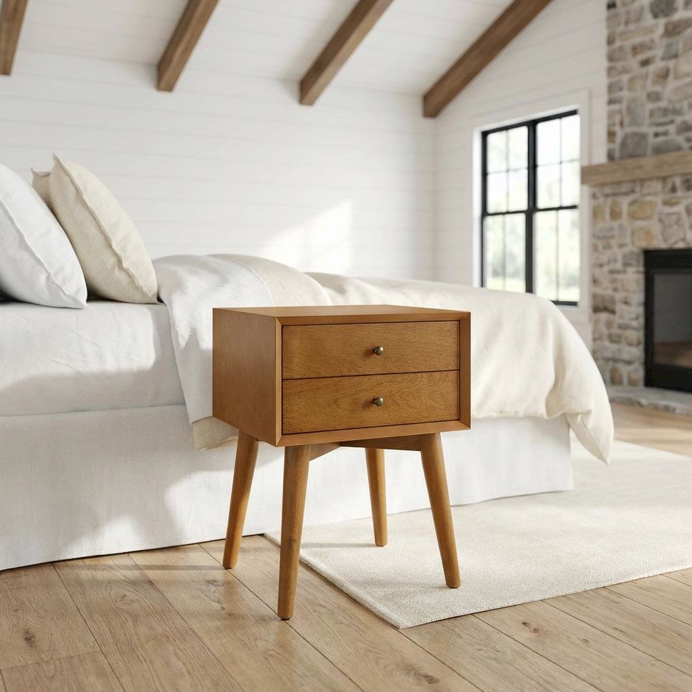 Modern nightstand with MDF and solid wood finish for bedroom storage