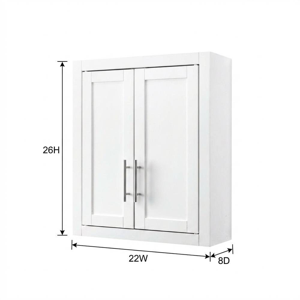 White Wall-Mount Storage Cabinet, MDF Birch Veneer, 22 Inch Wide