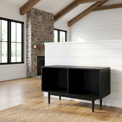 Black Record Player Stand with Vinyl Storage Shelves