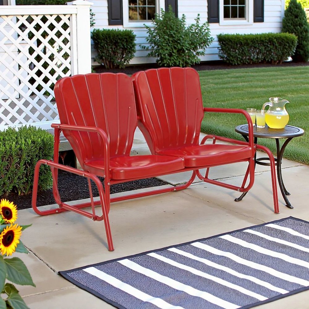 Red Outdoor Loveseat Glider – Retro Furniture Seating for Two People