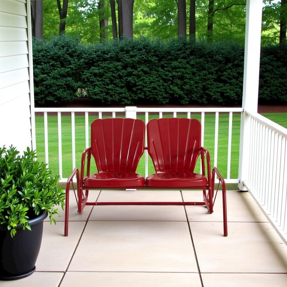 Red Outdoor Loveseat Glider – Retro Furniture Seating for Two People