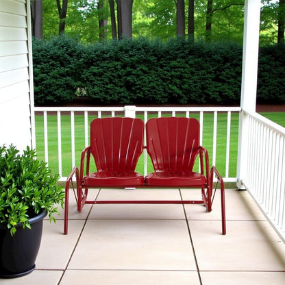 Red Outdoor Loveseat Glider – Retro Furniture Seating for Two People