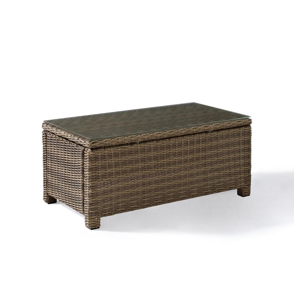 Weathered Brown Wicker Coffee Table for Outdoor Living Spaces