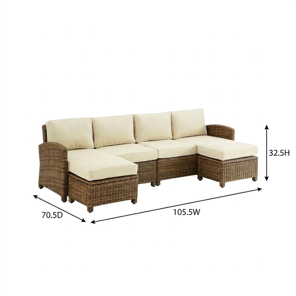 Weathered Brown 4-Piece Outdoor Sectional Sofa Set with Ottomans