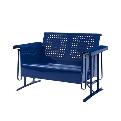 Navy Metal Patio Glider Bench – Outdoor Seating for Two with Retro Charm