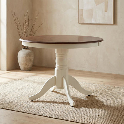 Distressed White Round Dining Table, Farmhouse Style, Seats 4