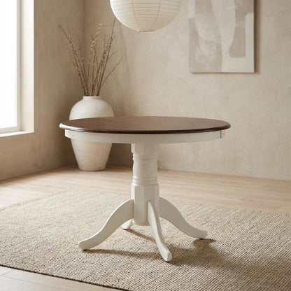 Distressed White Round Dining Table, Farmhouse Style, Seats 4