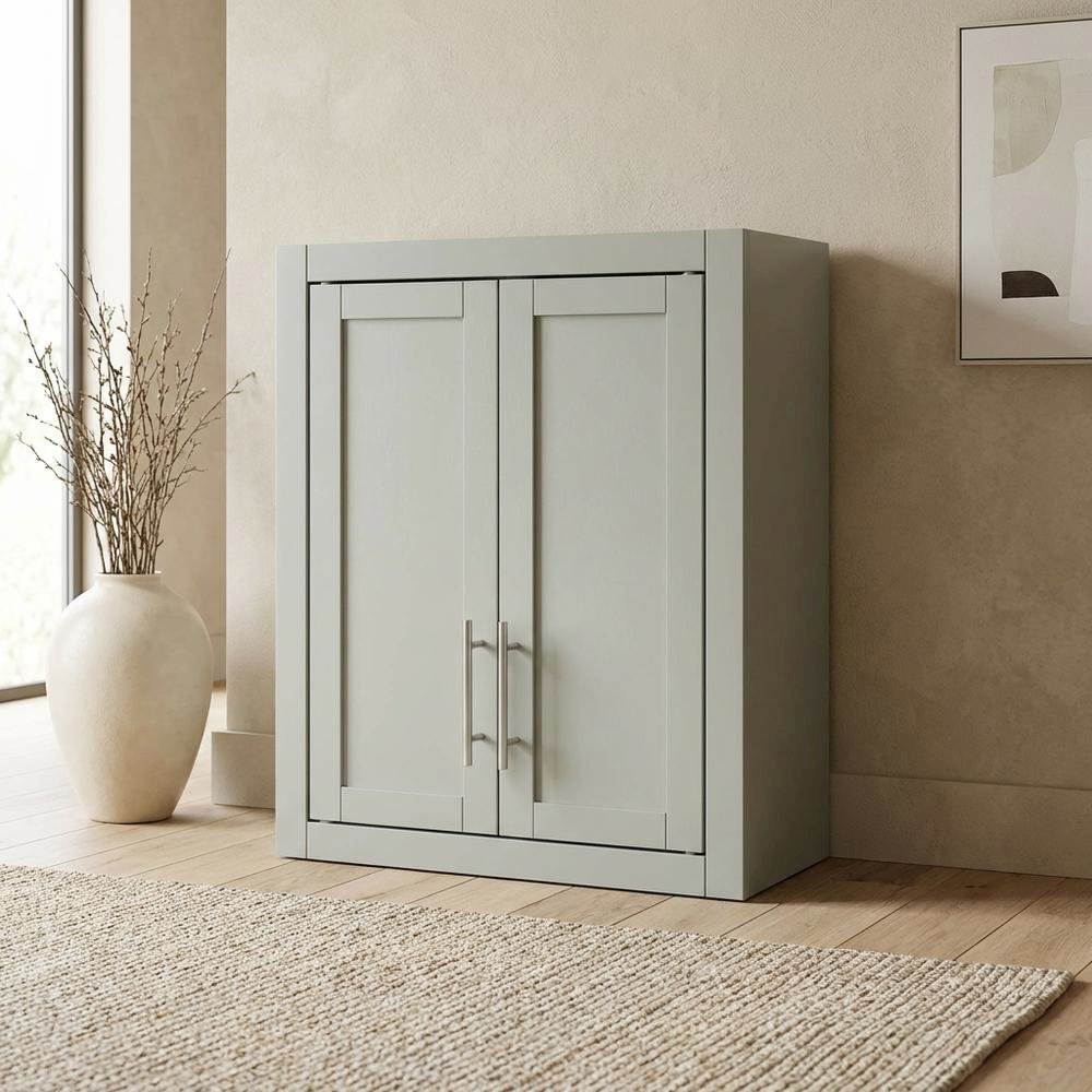 Gray Wall-Mount Storage Cabinet, MDF Birch Veneer, 22 Inch Wide