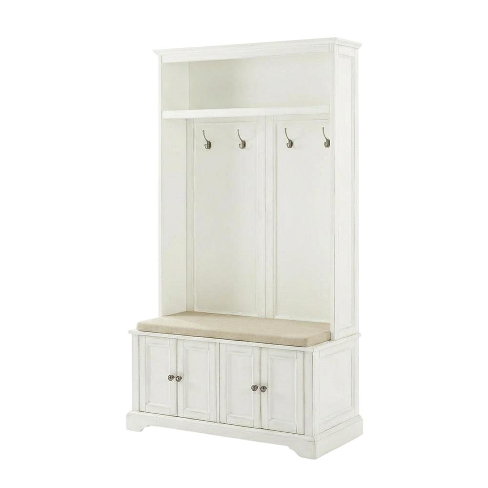 White Hall Tree, MDF Particle Board, Coat Hooks, Wide Entryway Organizer