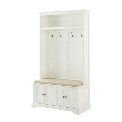 White Hall Tree, MDF Particle Board, Coat Hooks, Wide Entryway Organizer