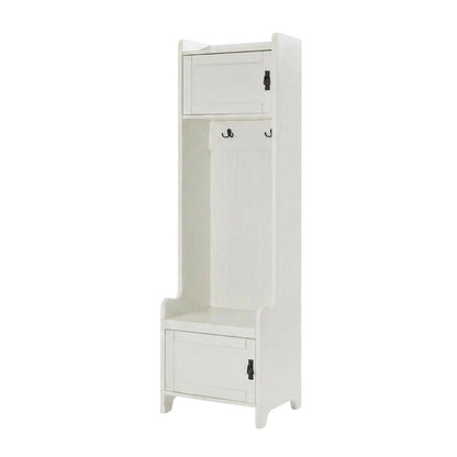 White Narrow Hall Tree, MDF Birch Veneer, Coat Hooks, Tall Entryway