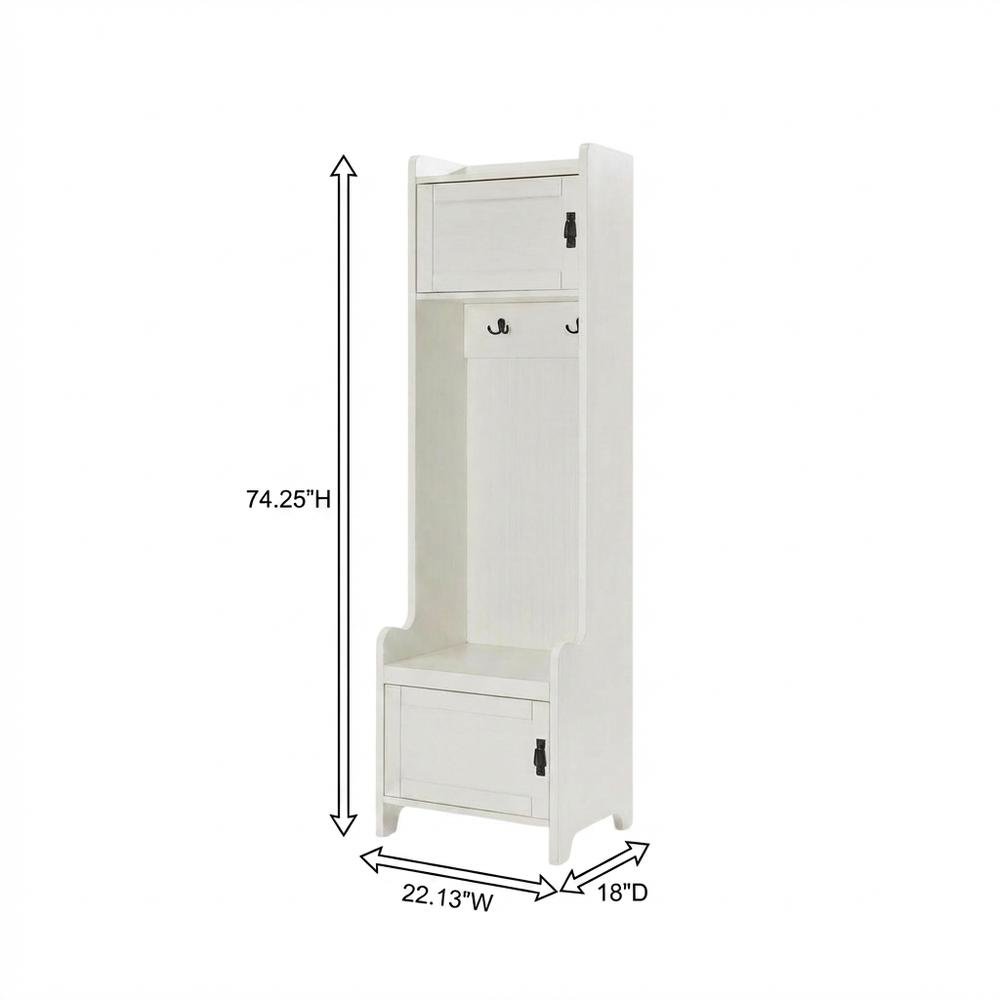 White Narrow Hall Tree, MDF Birch Veneer, Coat Hooks, Tall Entryway