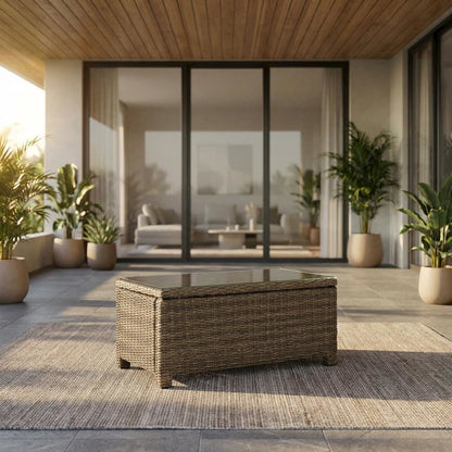 Weathered Brown Wicker Coffee Table for Outdoor Living Spaces