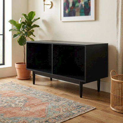 Black Record Player Stand with Vinyl Storage Shelves