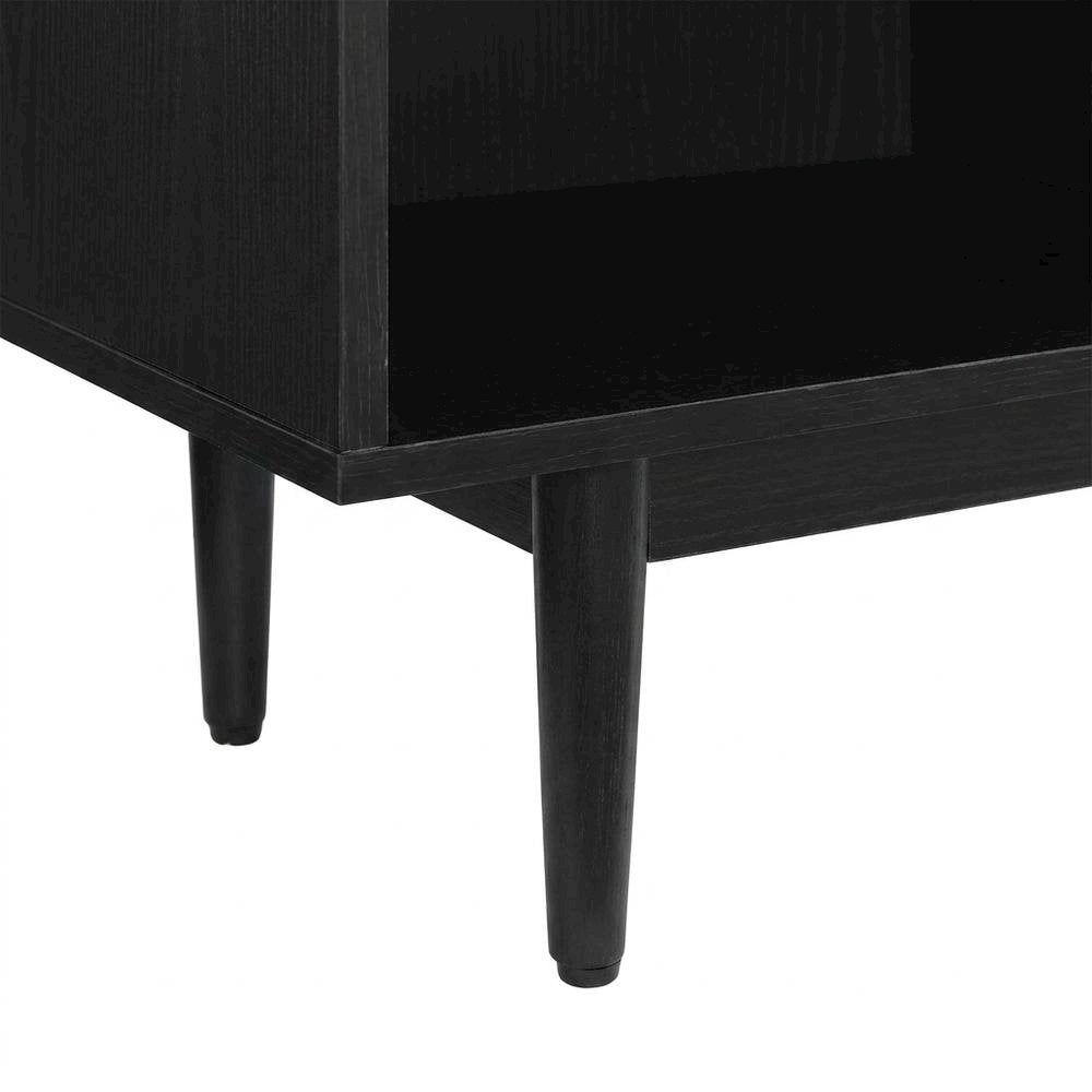 Black Record Player Stand with Vinyl Storage Shelves