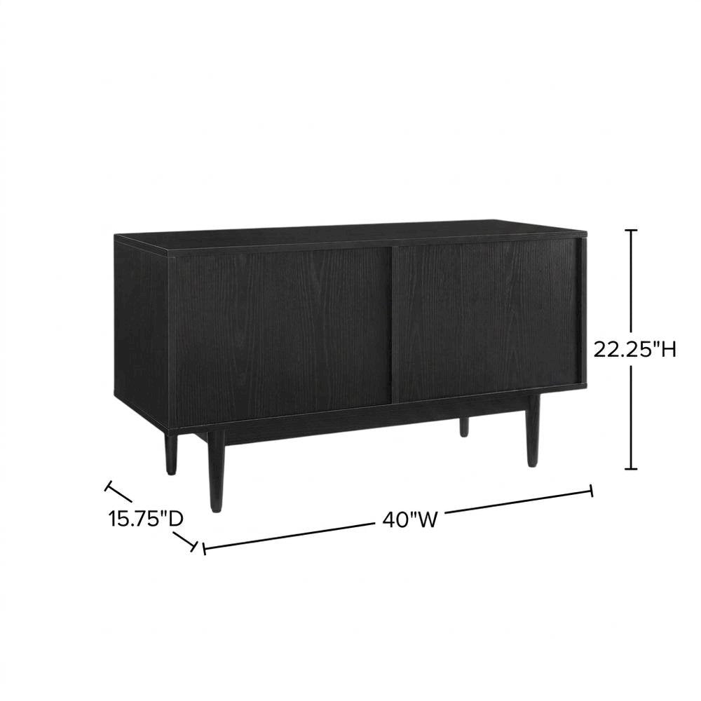 Black Record Player Stand with Vinyl Storage Shelves