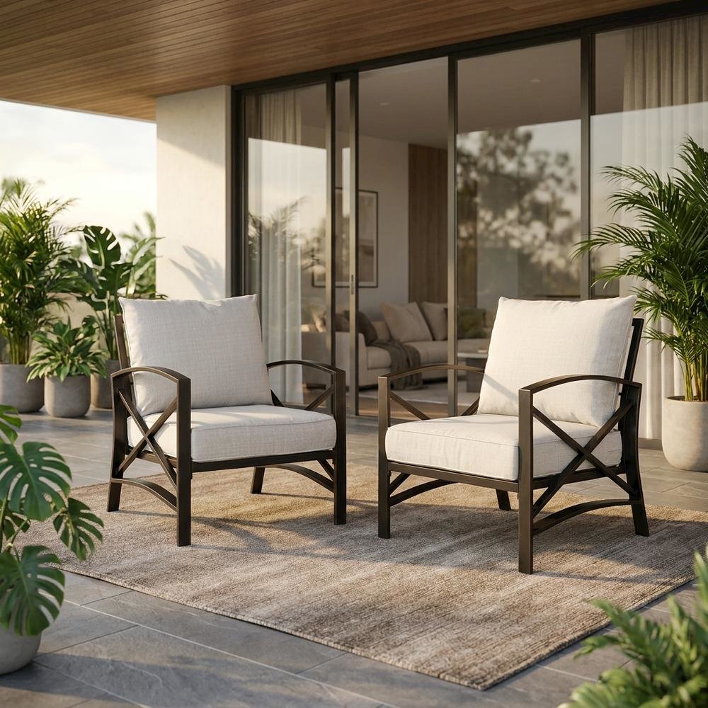Oatmeal Outdoor Chair Set with Bronze Finish – 2 Weather-Resistant Seats