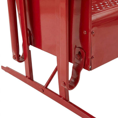 Red outdoor sofa glider with sturdy frame and comfortable seating for three