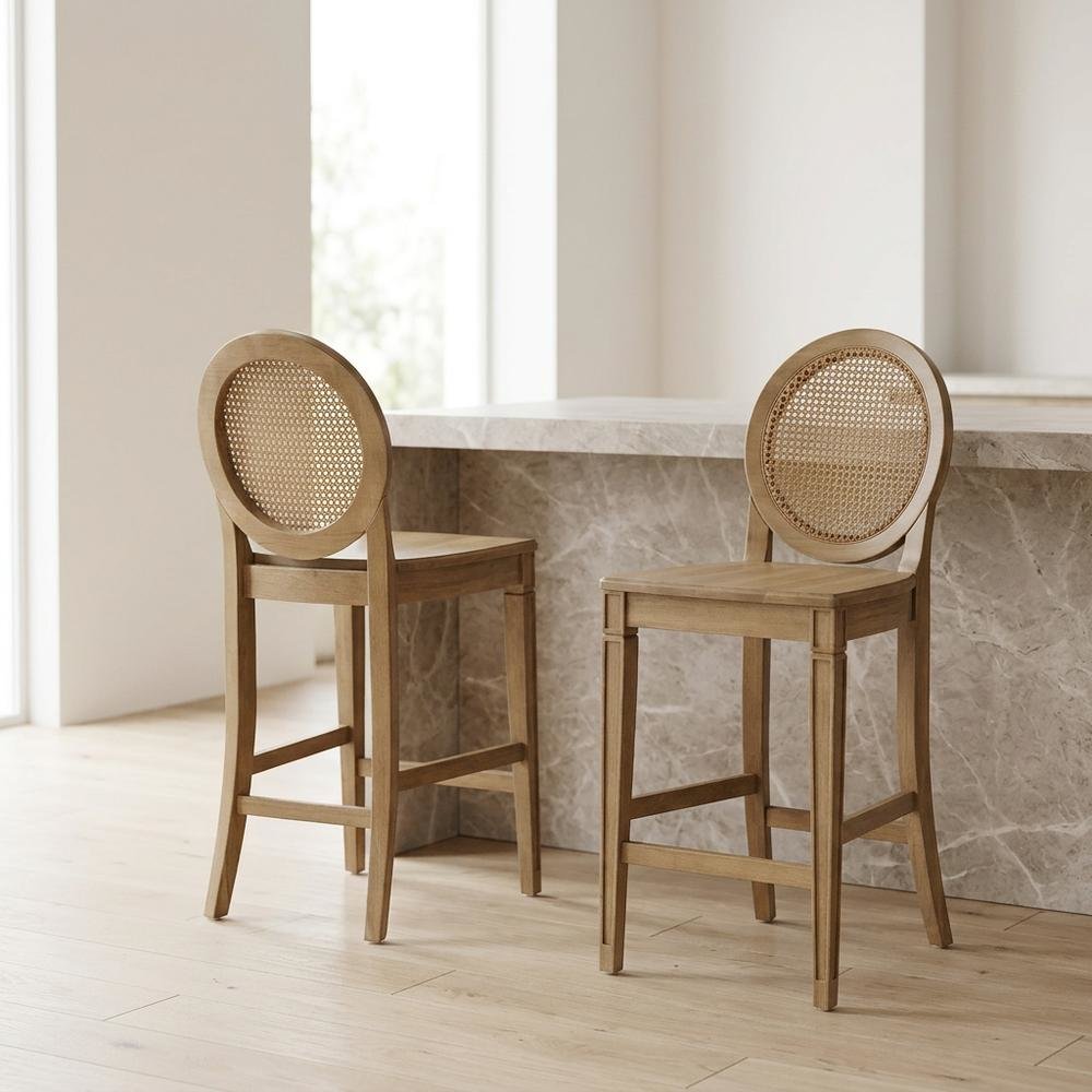 Cane-Back Counter Stool Set with Elegant Design and Comfortable Seating