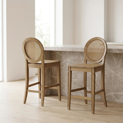 Cane-Back Counter Stool Set with Elegant Design and Comfortable Seating
